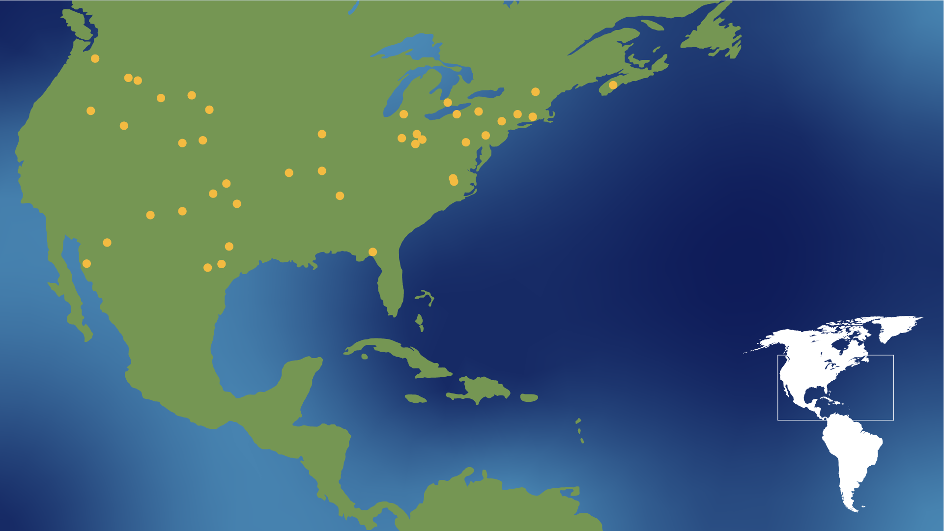 Original Clovis sites shown on a map of the United States